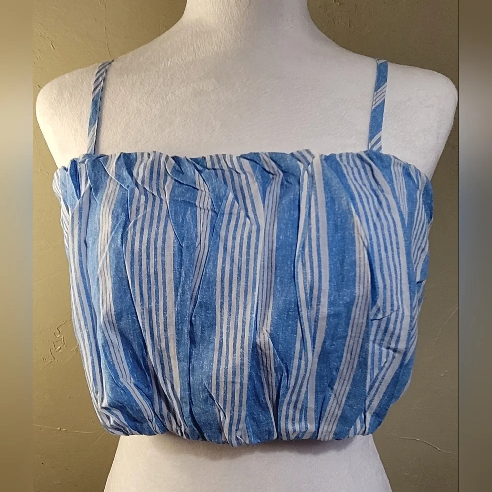 NWT - Wild Fable, Swim Top, Size Large, Blue&White Stripes With Lining